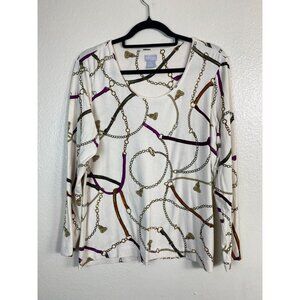 Chicos Womens Chain‎ Print Slinky Kniy Long Sleeve Top Size Large Artsy Travel